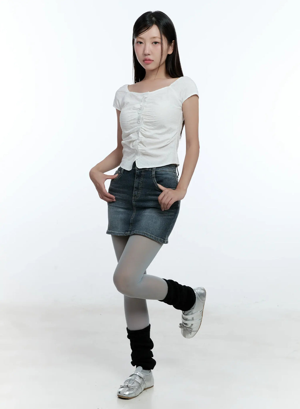 Denim Mini Skirt with Hip Pads CU527